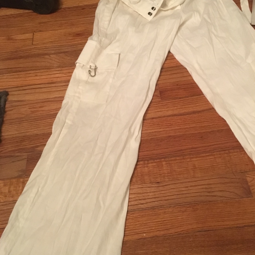 BCBG long white linen pants